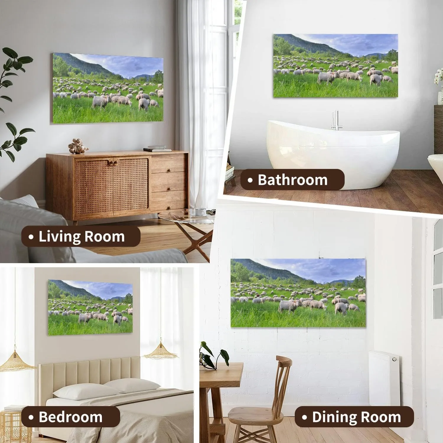 Canvas Wall Art for Living Room Bedroom Flock sheep greenery grassland alpine mountain at spring Big Large Wall Art Decor Framed Painting Wall Pictures Prints Artwork Office