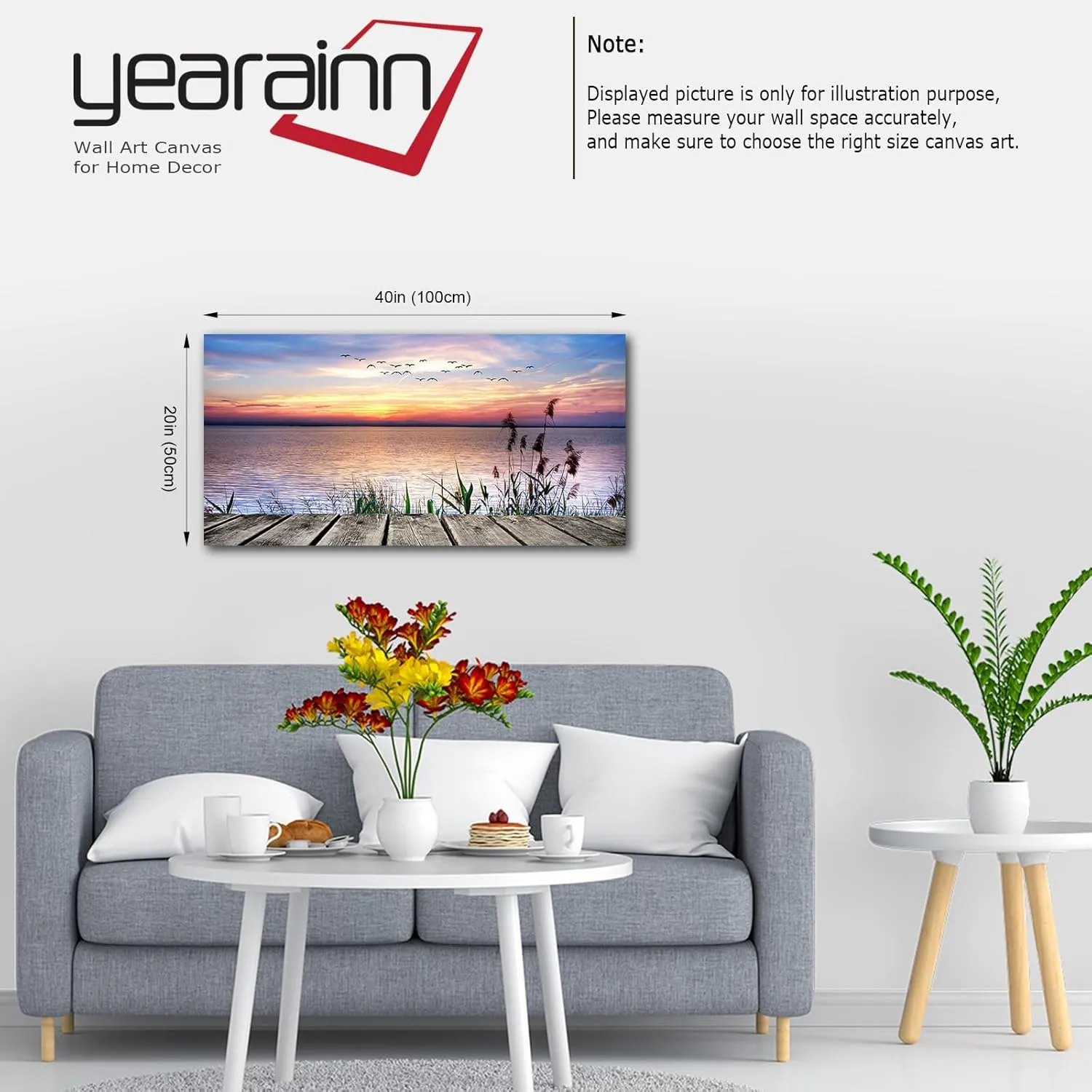 Canvas Wall Art Lake Dock Sunset Scenery Flying Birds Picture Large Beach Sunset Landscape Canvas Artwork Contemporary Nature Pictures for Living Room Bedroom Home Office Kitchen Wall Decor 20" x 40"