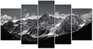 Canvas Wall Art Mountain Black and White Snow Mountain Landscape Picture 5 Pieces Prints On Canvas Modern Giclee Framed Artwork The Pictures for Home Living Room Decor