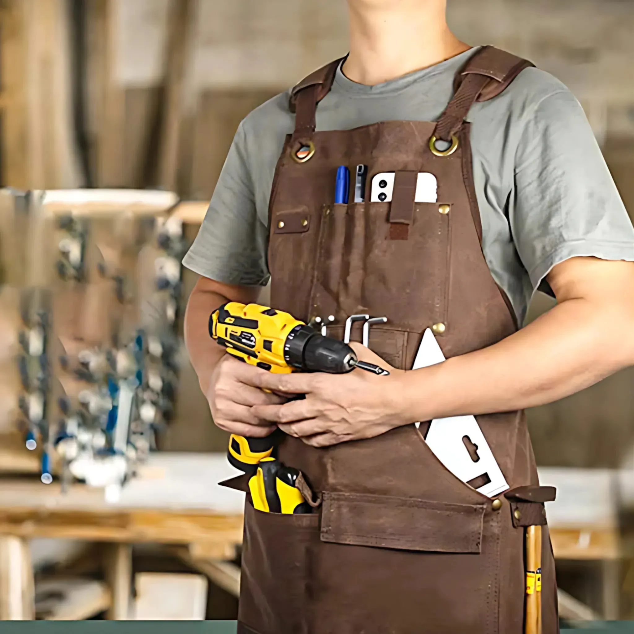 Canvas Work Apron – Heavy Duty with Tool Pockets & Cross-Back Straps