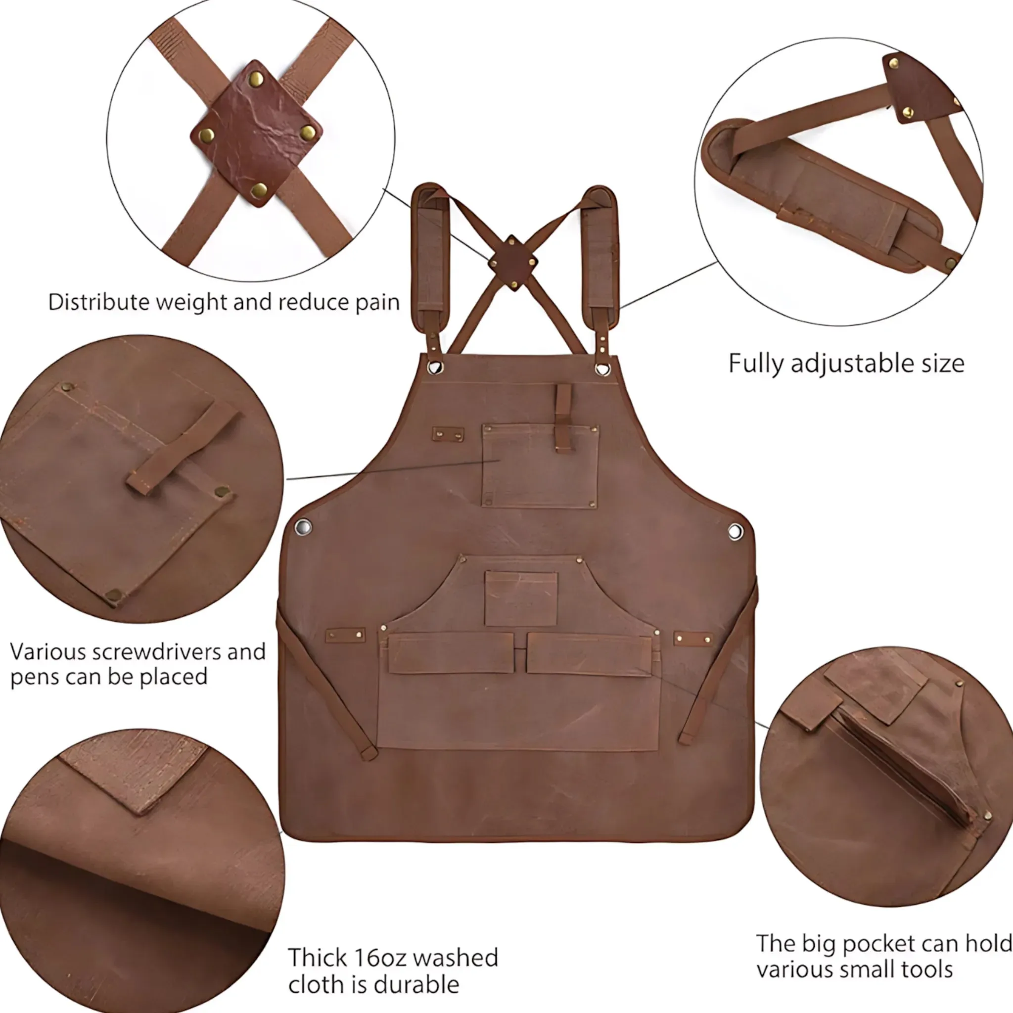 Canvas Work Apron – Heavy Duty with Tool Pockets & Cross-Back Straps