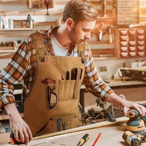 Canvas Work Apron – Heavy Duty with Tool Pockets & Cross-Back Straps