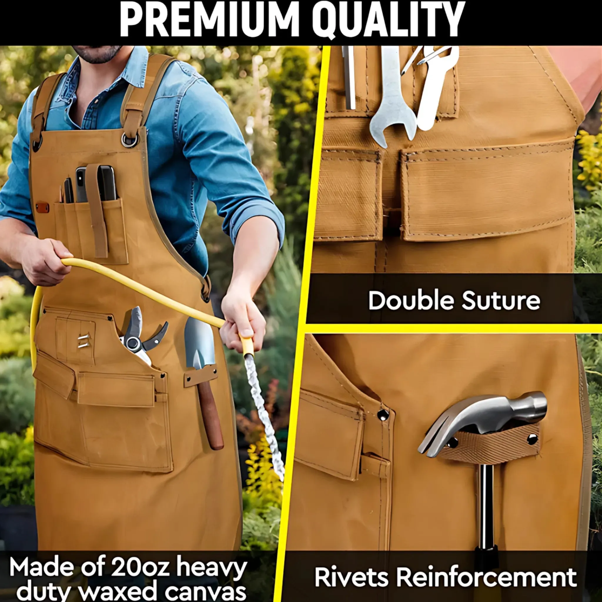 Canvas Work Apron – Heavy Duty with Tool Pockets & Cross-Back Straps