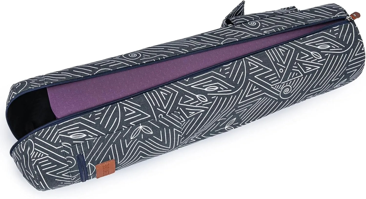 Canvas Yoga Mat Bag with Adjustable Strap & Pockets, Full-Zip Travel Gym Tote for Women & Men, Fits 1/4" & 1/3" Thick Mats, Lightweight Carrier for Yoga, Workout, Outdoor Use
