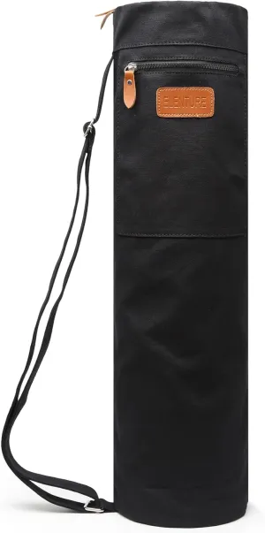 Canvas Yoga Mat Bag with Adjustable Strap & Pockets, Full-Zip Travel Gym Tote for Women & Men, Fits 1/4" & 1/3" Thick Mats, Lightweight Carrier for Yoga, Workout, Outdoor Use