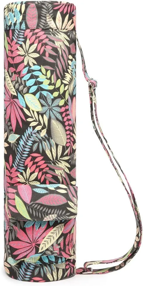 Canvas Yoga Mat Bag with Adjustable Strap & Pockets, Full-Zip Travel Gym Tote for Women & Men, Fits 1/4" & 1/3" Thick Mats, Lightweight Carrier for Yoga, Workout, Outdoor Use