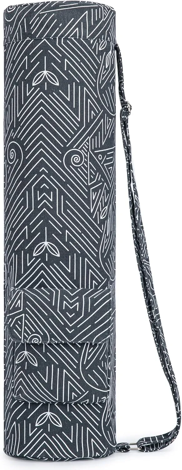 Canvas Yoga Mat Bag with Adjustable Strap & Pockets, Full-Zip Travel Gym Tote for Women & Men, Fits 1/4" & 1/3" Thick Mats, Lightweight Carrier for Yoga, Workout, Outdoor Use