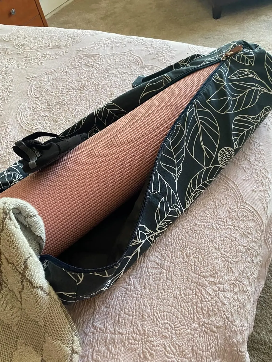 Canvas Yoga Mat Bag with Adjustable Strap & Pockets, Full-Zip Travel Gym Tote for Women & Men, Fits 1/4" & 1/3" Thick Mats, Lightweight Carrier for Yoga, Workout, Outdoor Use