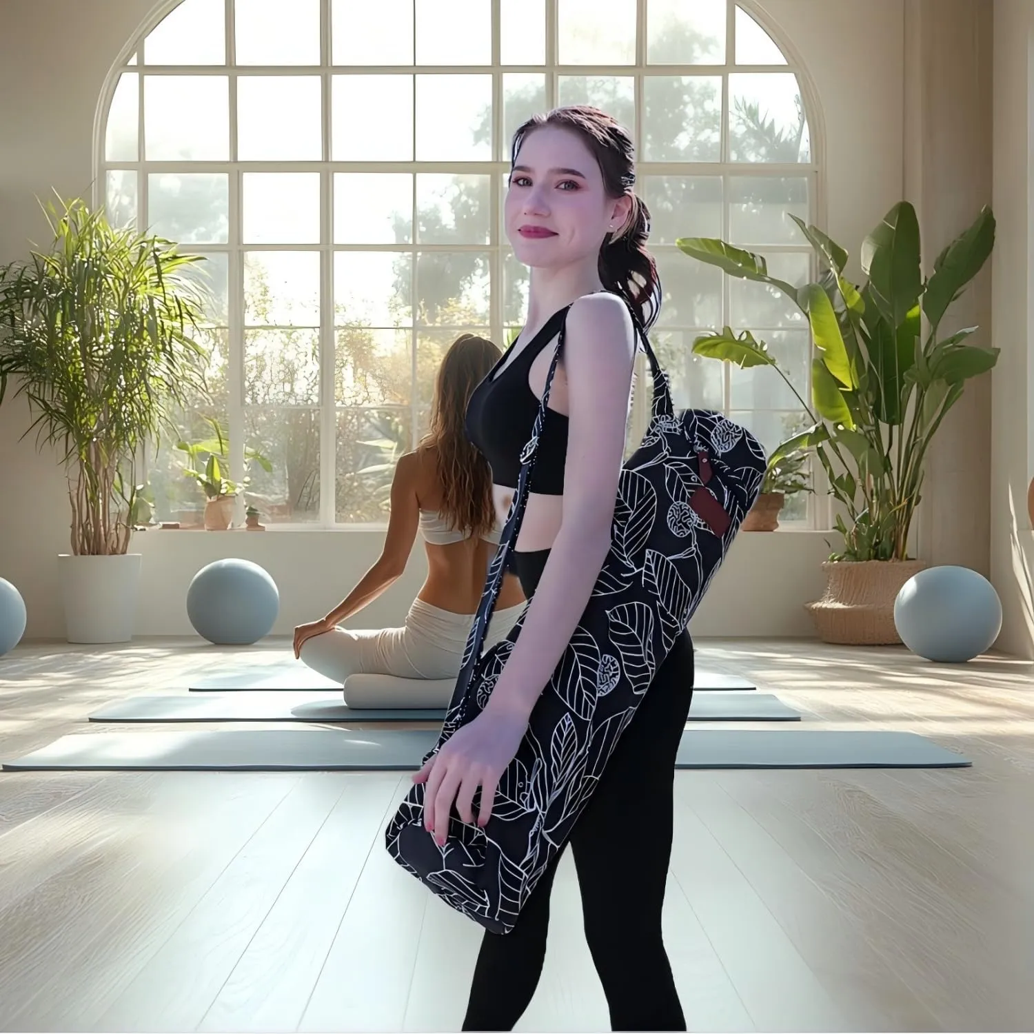 Canvas Yoga Mat Bag with Adjustable Strap & Pockets, Full-Zip Travel Gym Tote for Women & Men, Fits 1/4" & 1/3" Thick Mats, Lightweight Carrier for Yoga, Workout, Outdoor Use