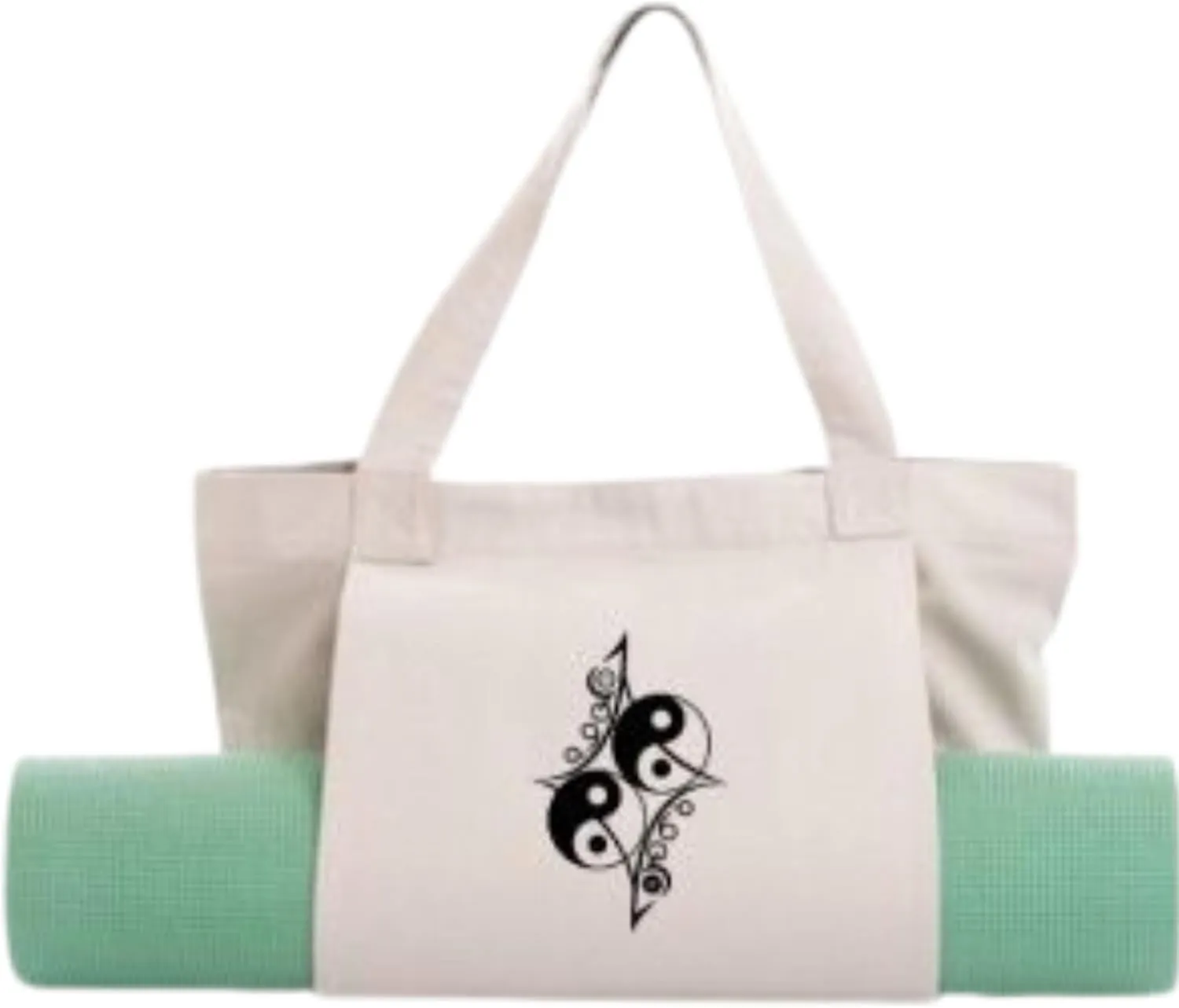 Canvas Yoga Mat Tote Bag – Multi-Purpose Gym Bag for Women with Mat Carrier Pocket, Ideal for Office, Pilates, Beach, and Travel with Mesh Gold Packaging Included (Beige/White)