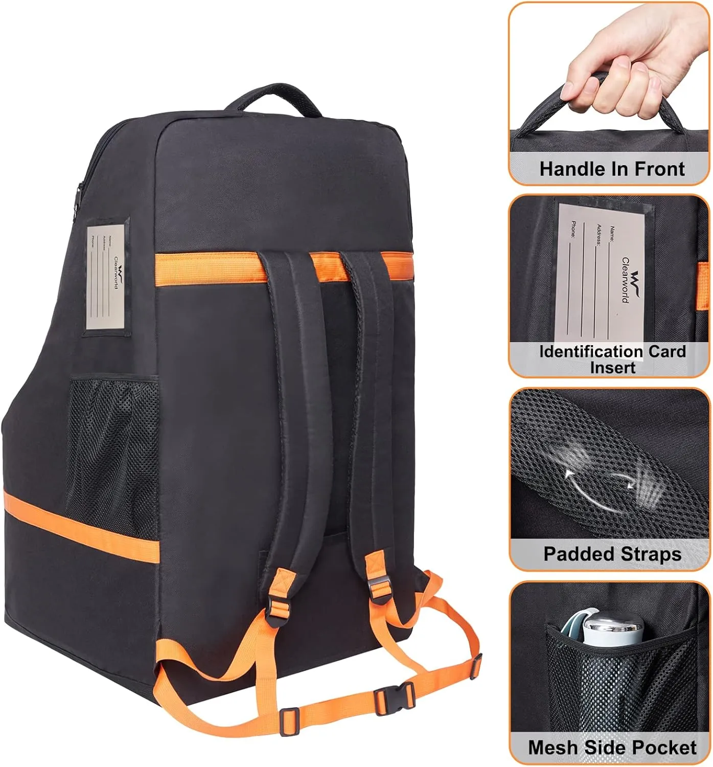 Car Seat Travel Bag for Airplane, Clearworld Large Car Seat Backpack, Carseat Cover Bag,Airport Gate Check Bag with Padded and Adjustable Shoulder Strap, Fits Car Seats, Infant Carriers &Booster,Black