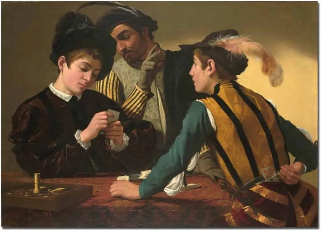 Caravaggio-Cardsharps Canvas Wall Art Poster Home Decor (25x35cm 10"x14",Unframed)