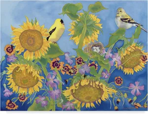 Carissa Luminess 'Goldfinches With Sunflowers' Canvas Art