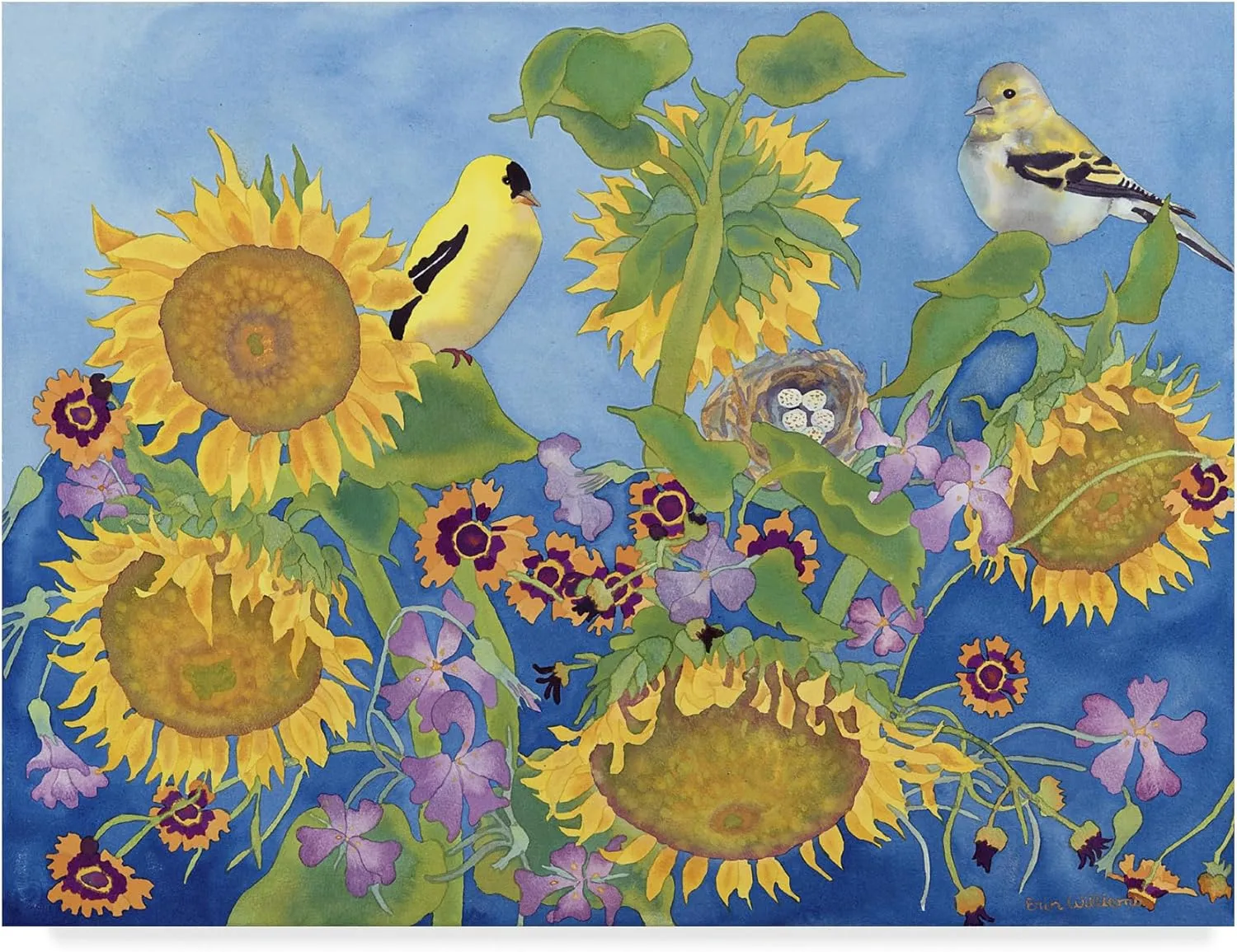 Carissa Luminess 'Goldfinches With Sunflowers' Canvas Art