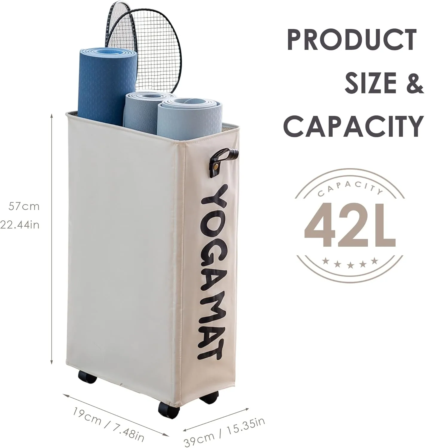 Caroeas Yoga Mat Storage Rack, Yoga Mat Holder Accessories, Home Gym Equipment Storage Yoga Mats, Women Men Workout Equipment Organization with Wheels