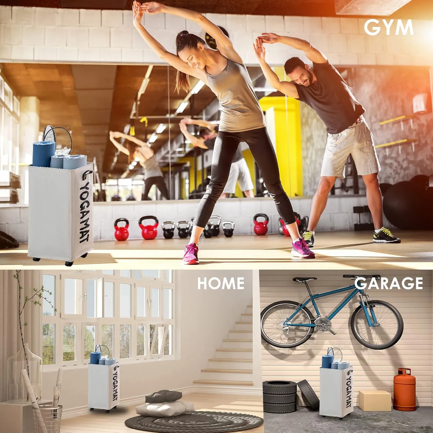 Caroeas Yoga Mat Storage Rack, Yoga Mat Holder Accessories, Home Gym Equipment Storage Yoga Mats, Women Men Workout Equipment Organization with Wheels