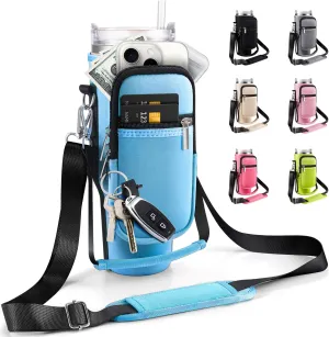 Carrier Bag with Phone Pocket for Stanley 40 oz Tumbler with Handle & Simple Modern 40oz Tumbler - Water Bottle Sling Sleeve Holder for Stanley Cup Accessories with Adjustable Shoulder & Hand Strap