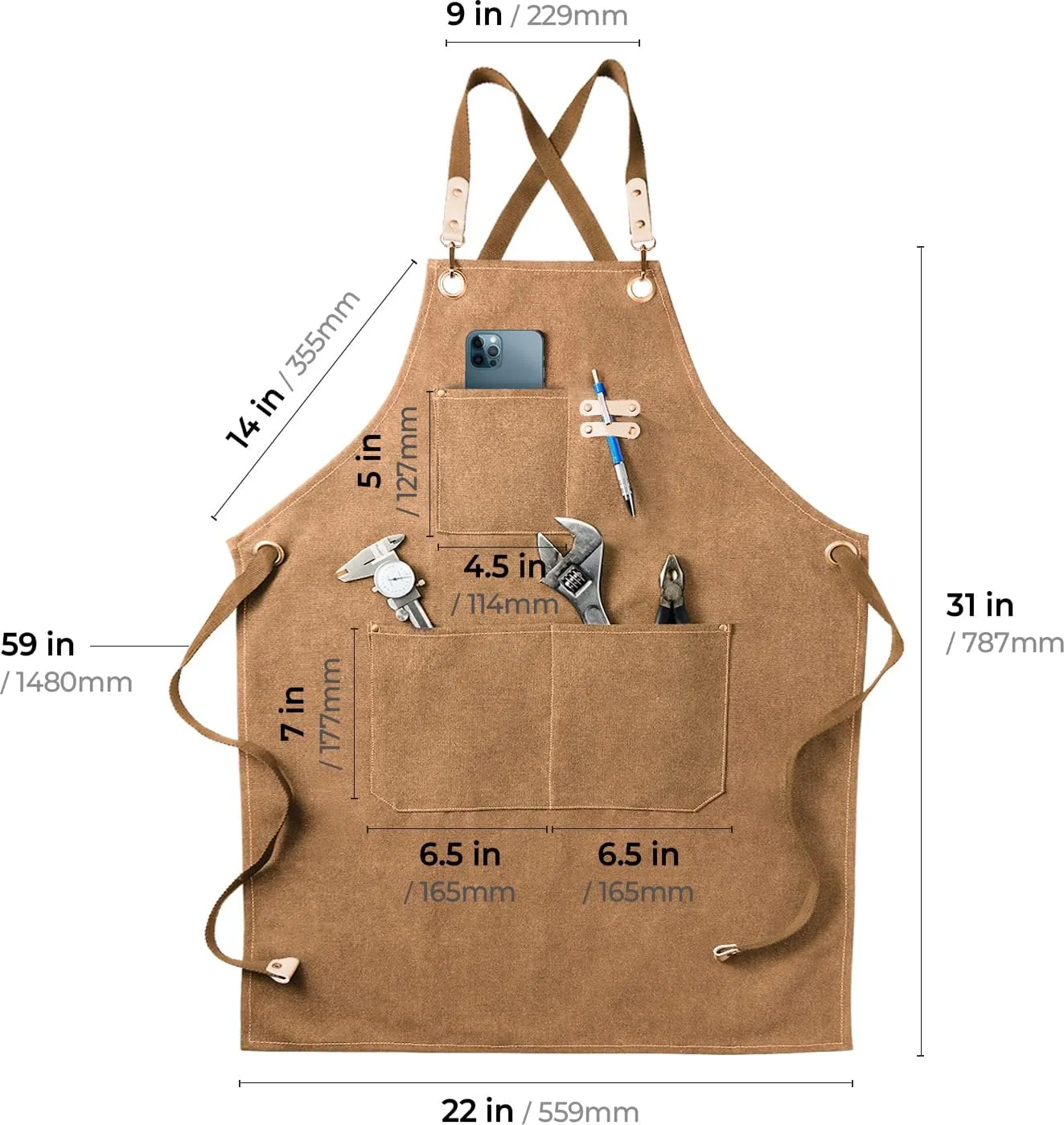 carrotez Chef Apron, Waterdrop Resistant Cotton Canvas Cross Back Adjustable Apron, M-XXL (Cappuccino Brown)