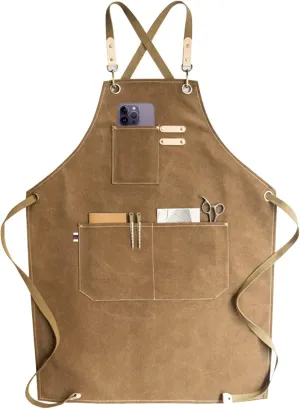 carrotez Chef Apron, Waterdrop Resistant Cotton Canvas Cross Back Adjustable Apron, M-XXL (Cappuccino Brown)