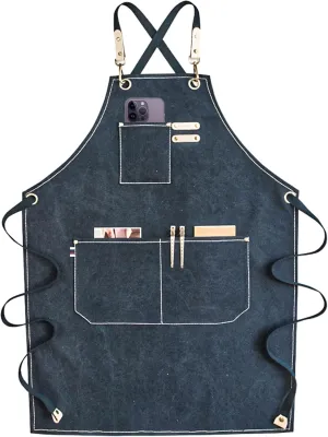 carrotez Chef Apron, Waterdrop Resistant Cotton Canvas Cross Back Adjustable Apron, M-XXL (Navy Blue)