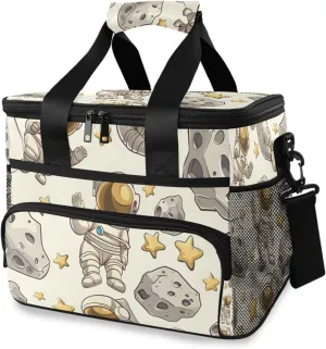 Cartoon Astronauts Stars Cooler Bag Insulated Cooler Soft Sided Cooler 24 Can Portable Picnic Bag Large Leakproof Lunch Bag Box for Beach Grocery Camping Travel Car Men Women