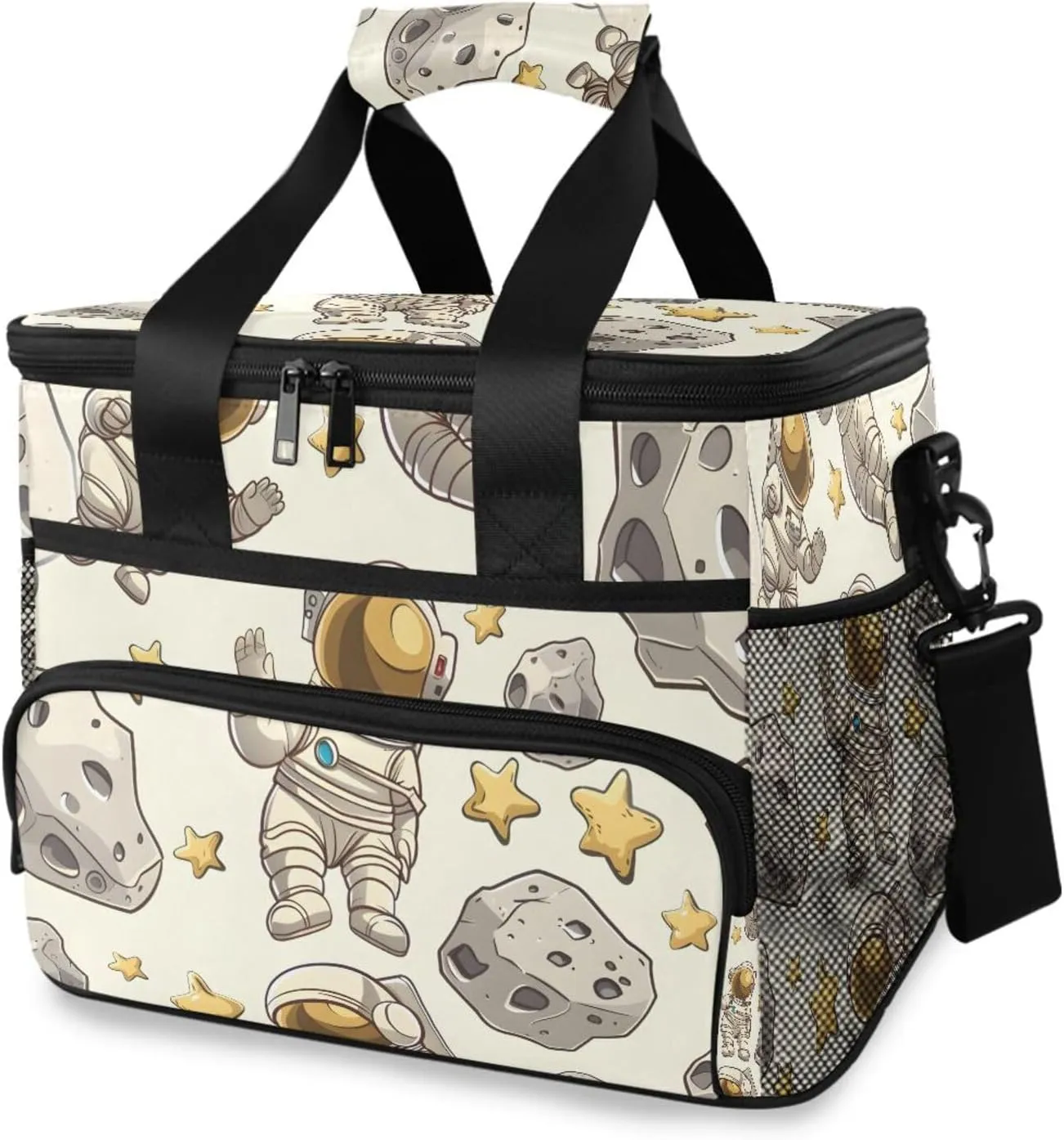 Cartoon Astronauts Stars Cooler Bag Insulated Cooler Soft Sided Cooler 24 Can Portable Picnic Bag Large Leakproof Lunch Bag Box for Beach Grocery Camping Travel Car Men Women