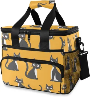 Cartoon Cat Yellow Cooler Bag Insulated Cooler Soft Sided Cooler 24 Can Portable Picnic Bag Large Leakproof Lunch Bag Box for Beach Grocery Camping Travel Car Men Women