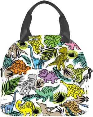 cartoon Dinosaurs hand drawn prehistoric animals watercolor Insulated Adult Lunch Bag with Shoulder Strap for Women Lightweight Reusable Portable Freezable Lunch Tote Bag for Work Picnic