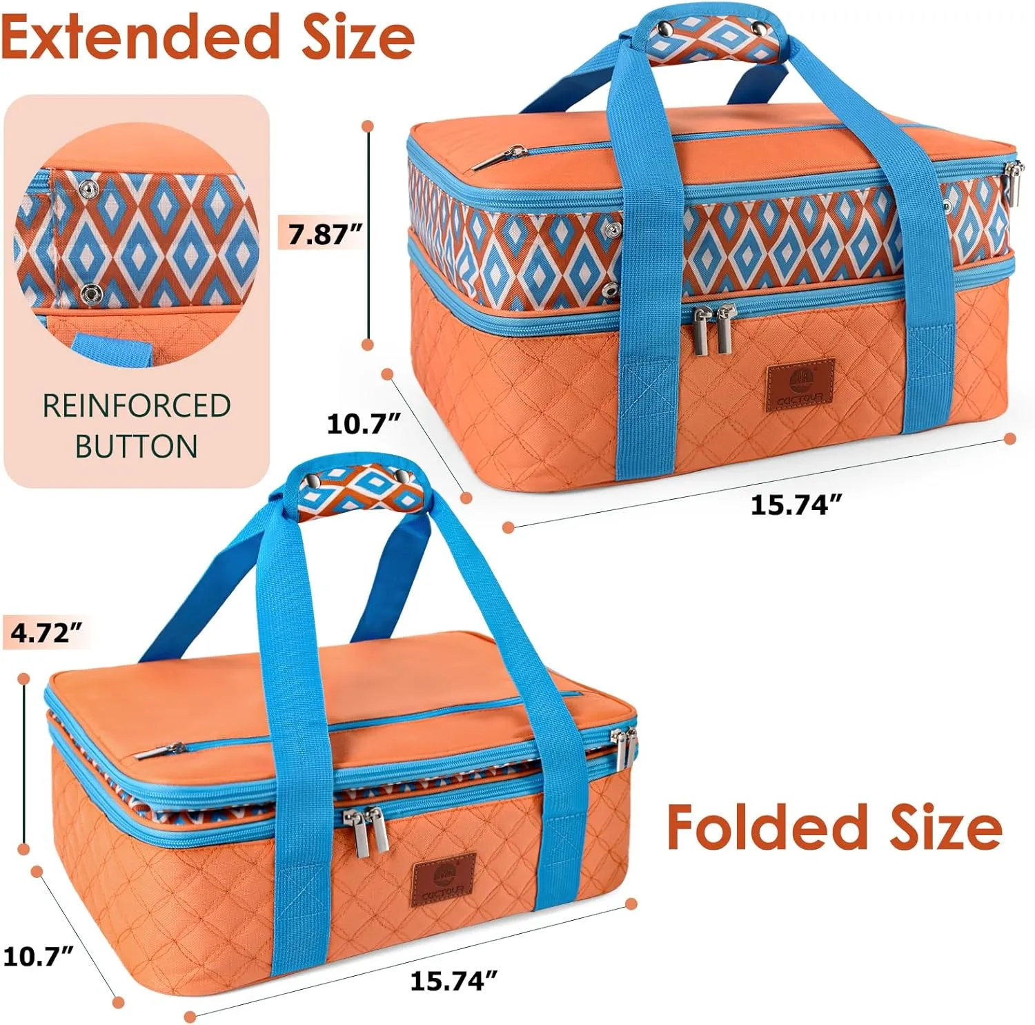 Casserole Carrier for Hot or Cold Food,Expandable Insulated Food Carrier for transport,Fits 9" x 13" Baking Dish,Lasagna Lugger Tote for Potluck Parties/Picnic/Cookouts (Orange)