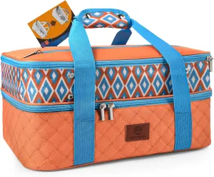 Casserole Carrier for Hot or Cold Food,Expandable Insulated Food Carrier for transport,Fits 9" x 13" Baking Dish,Lasagna Lugger Tote for Potluck Parties/Picnic/Cookouts (Orange)