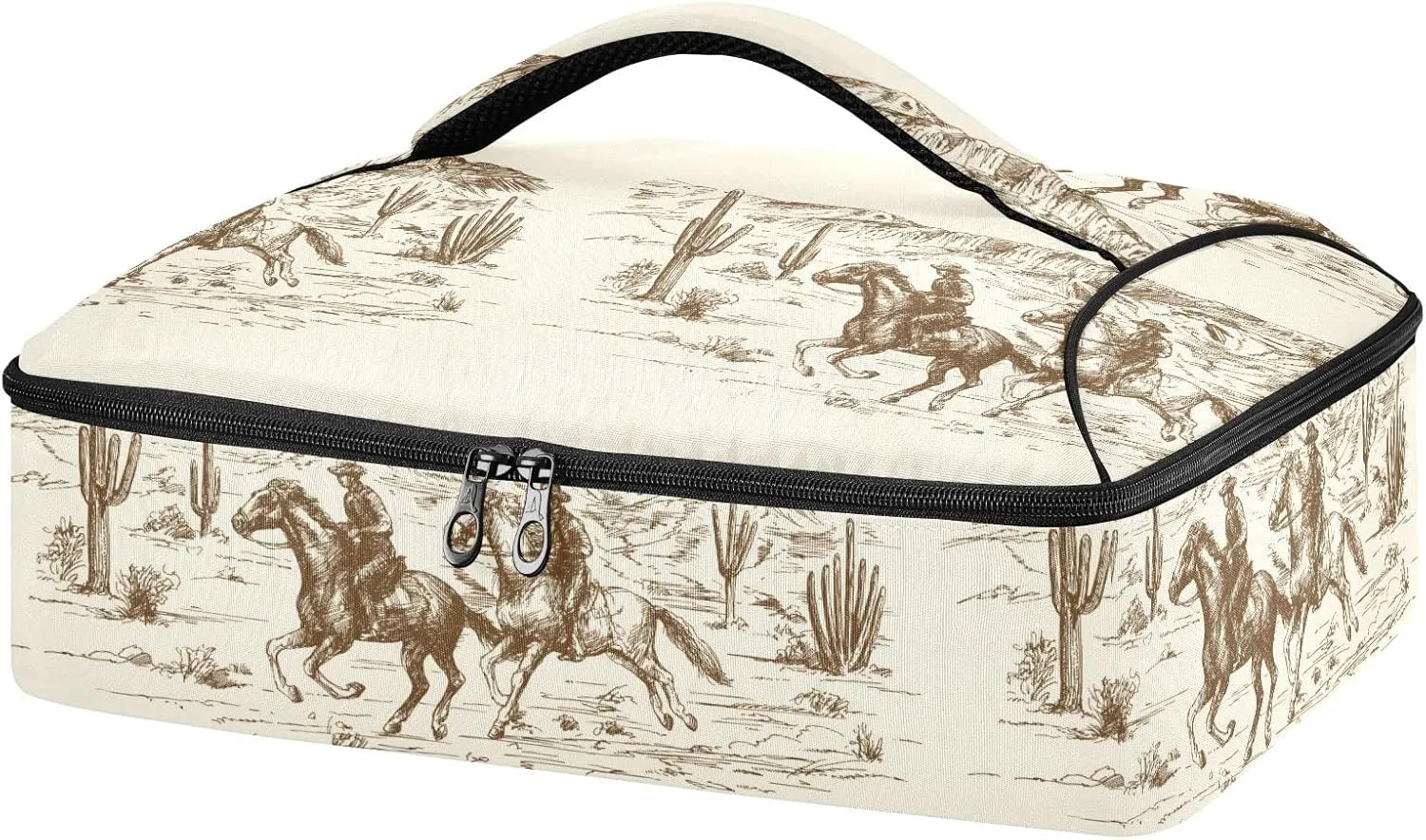 Casserole Carrier Insulated American Wild Western Desert Cowboy Dish 9x13 with Lid Party Travel Warmer Bag for Hot or Cold Food Lasagna Pizza Holder Tote