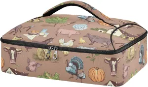 Casserole Carrier Insulated Farm Cow Chicken Rooster Horse Dish 9x13 with Lid Party Travel Warmer Bag for Hot or Cold Food Lasagna Pizza Holder Tote