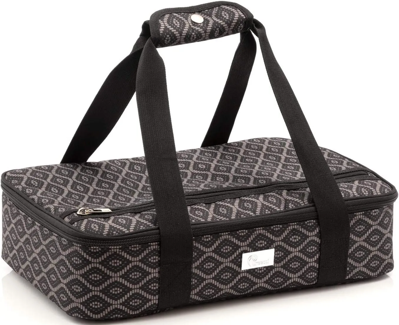 Casserole Carrier - Single Layer Insulated Bags for Food Transport of Lasagna, Salad & Dessert for Potluck, Family and Holiday Parties (Black Trellis)