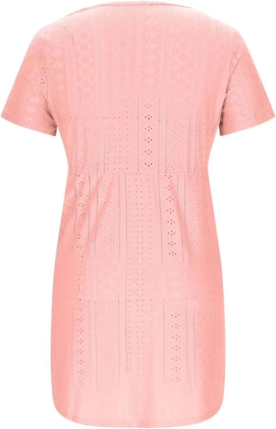Casual V Neck Drawstring Waist Dress for Women Short Sleeve Hide Tummy Summer A Line Loose Pockets Soft Cotton Daily