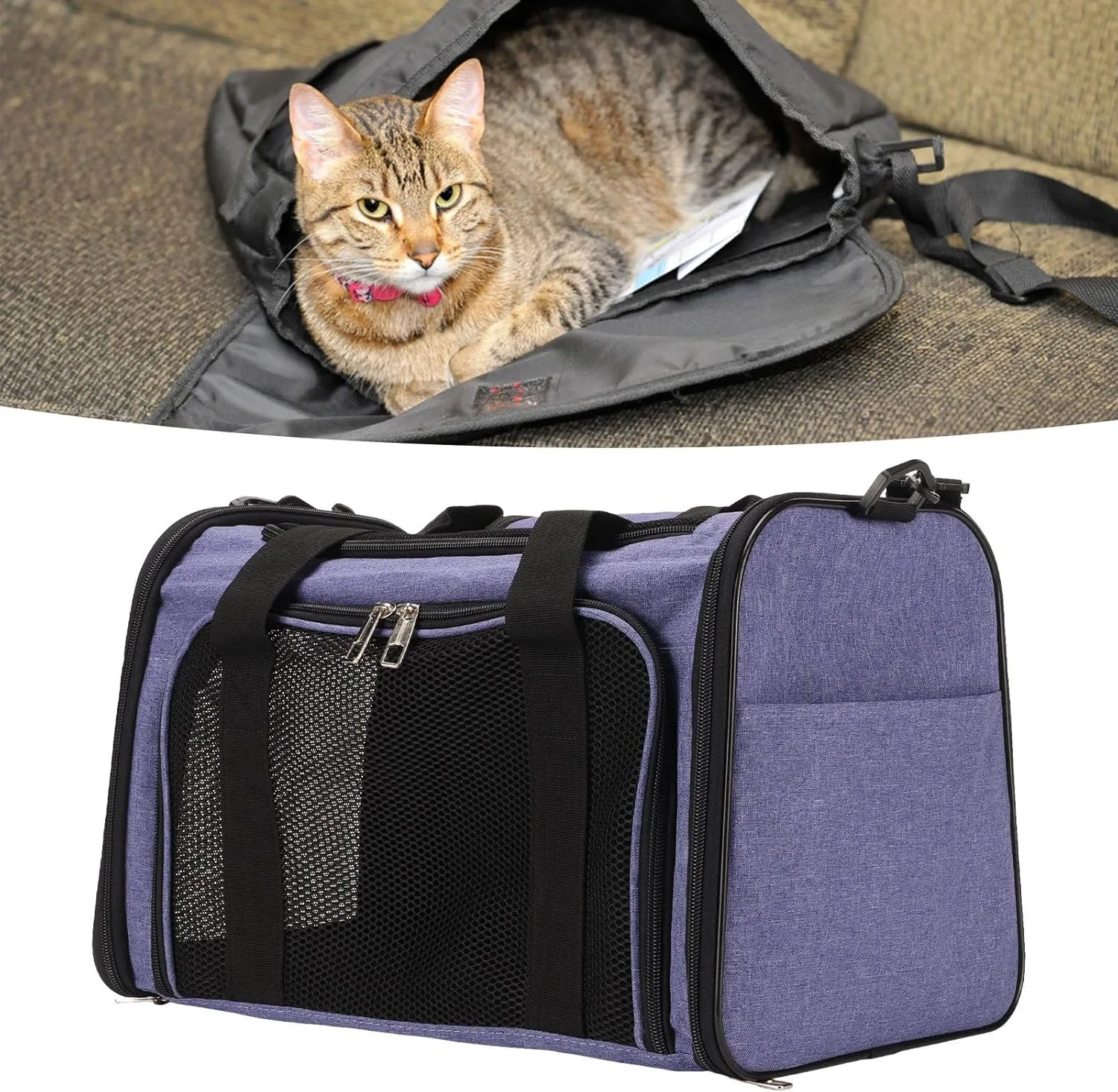 Cat Carrier,Soft-Sided Pet Travel Carrier for Cats,Cat Carrier Portable Breathable Oxford Cloth Soft Pet Travel Carrier Bag for Travel Treatment Purple L(Plus Size-Purple)