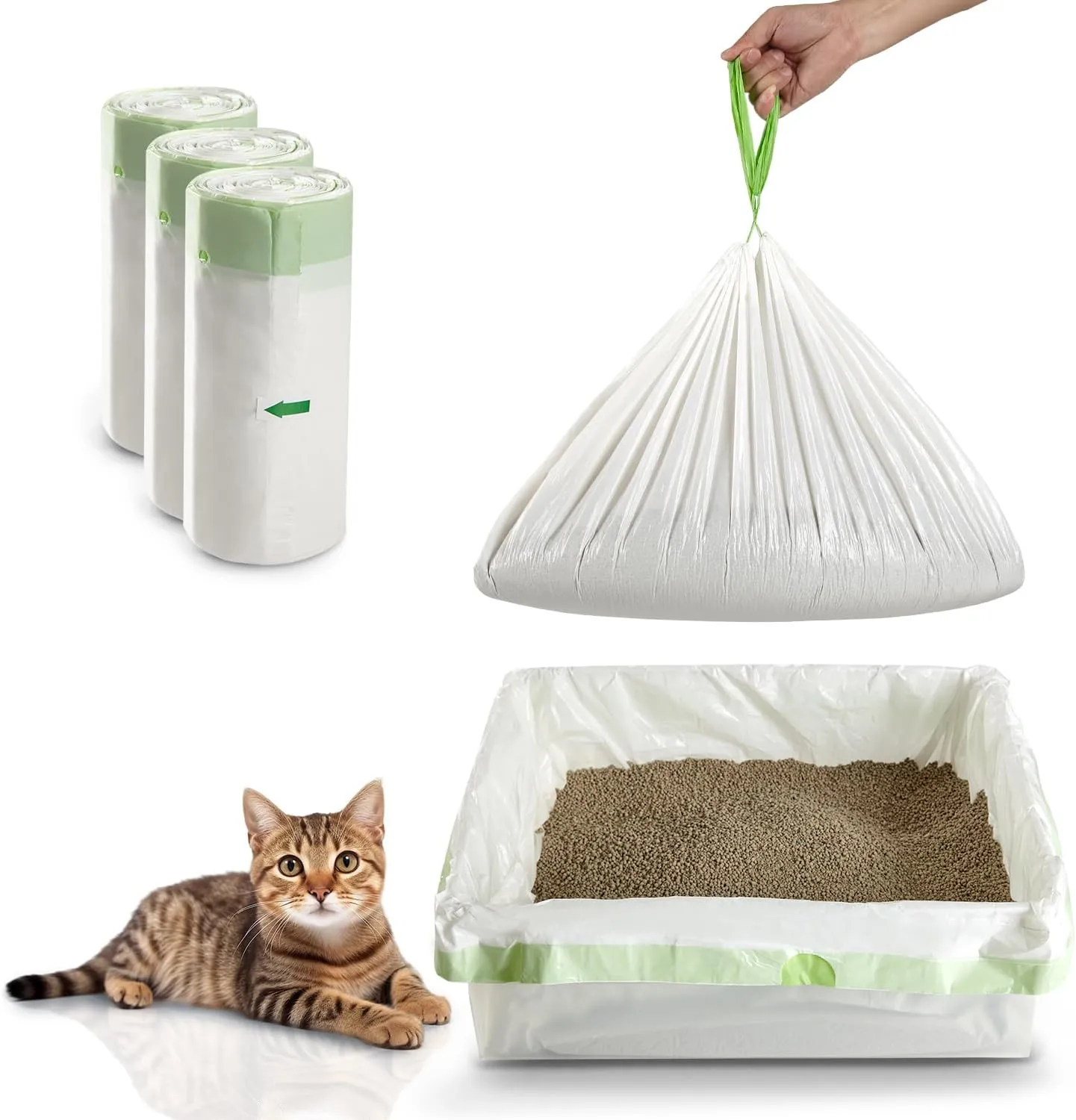 Cat Litter Box Liners Disposal Bags with Tie Handles,Large,37" x 17" Jumbo Drawstring Extra Durable Pet Cat Pan Liners for litter box Extra-Thick Kitty Litter Box Bag-36 Counts (3 Pack)