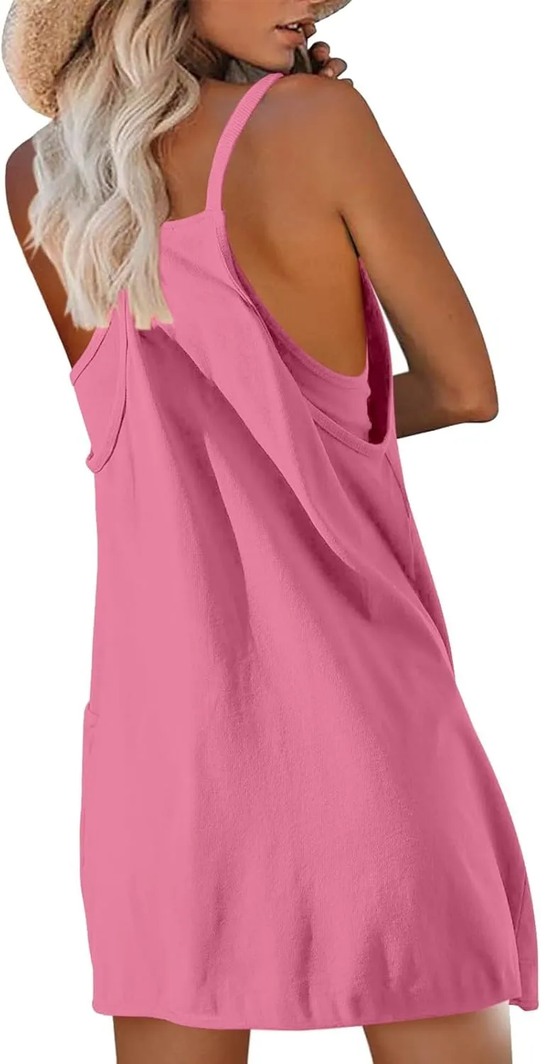 Ceboyel Short Summer Dress for Women Strappy Athletic Romper Hot Shot Mini Dress Workout Onesie Outfits With Pockes 2024