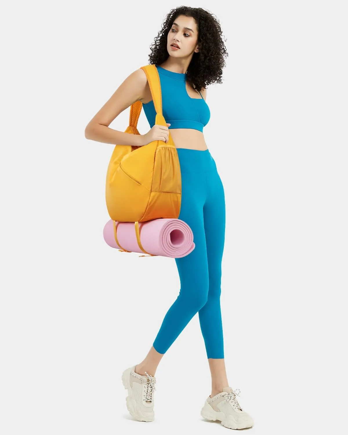 Ceneda Large Gym Bag for Women Sports Duffel Bag with Hidden Yoga Mat Holder & Shoe Compartment Workout Dance Tote Bag with Wet Pocket Overnight Weekender Bag for Travel Yoga (Orange)(Patent Pending)