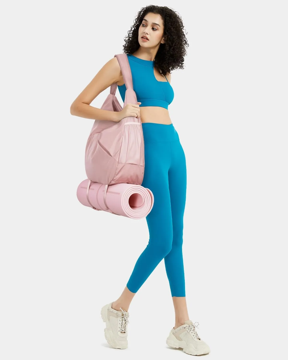 Ceneda Large Gym Bag for Women Sports Duffel Bag with Hidden Yoga Mat Holder & Shoe Compartment Workout Dance Tote Bag with Wet Pocket Overnight Weekender Bag for Travel Yoga (Pink)(Patent Pending)