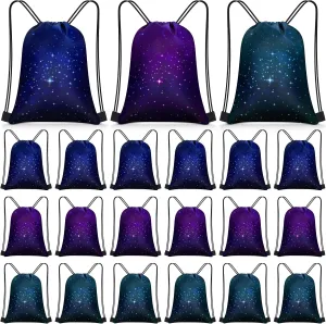 Censen 24 Pcs Starry Sky Drawstring Bags Set Bulk 12 x 10 Inch Waterproof Beach Bags for Girls Boys Kids Starry Galaxy Theme Party Birthday Party Favor Bags Supplies
