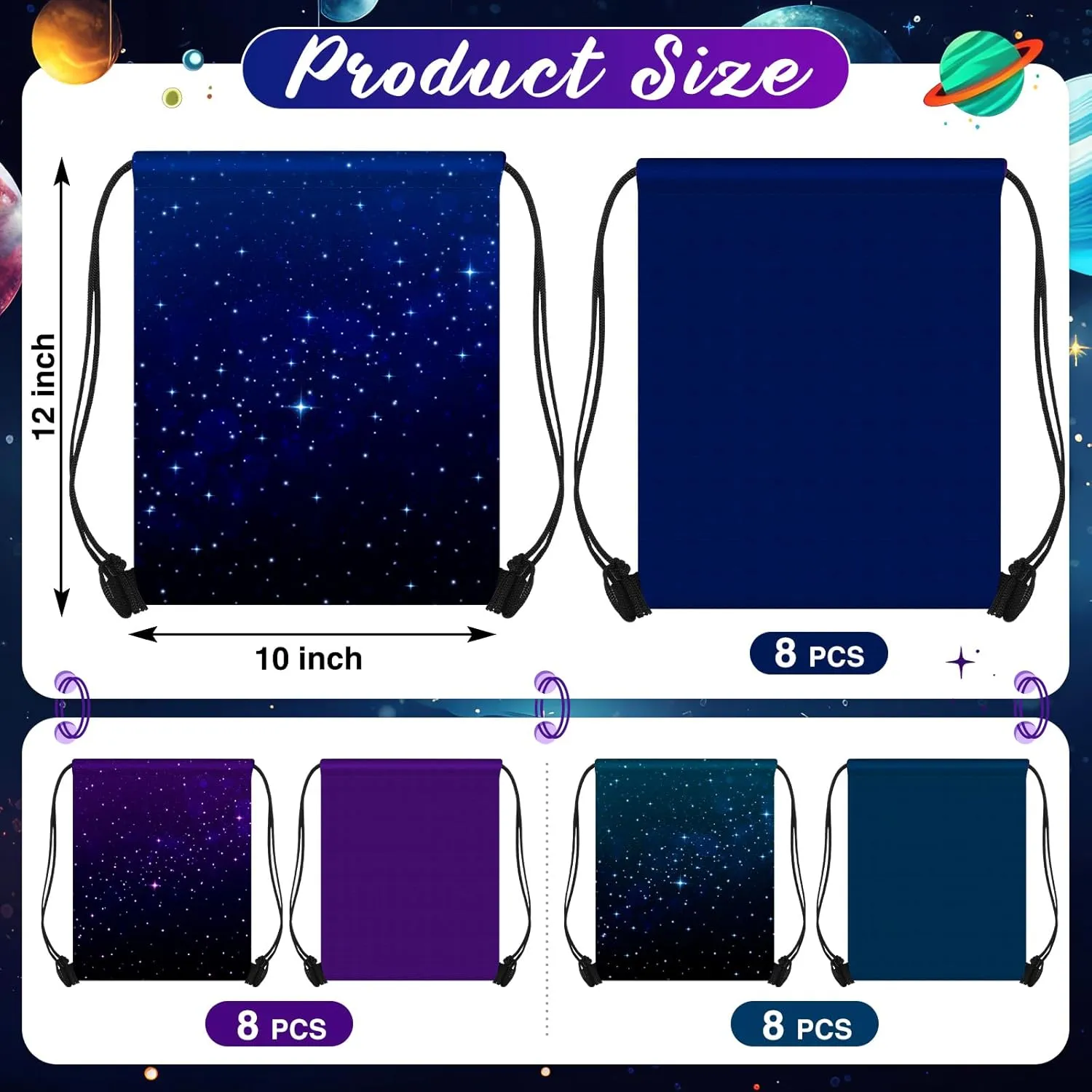 Censen 24 Pcs Starry Sky Drawstring Bags Set Bulk 12 x 10 Inch Waterproof Beach Bags for Girls Boys Kids Starry Galaxy Theme Party Birthday Party Favor Bags Supplies