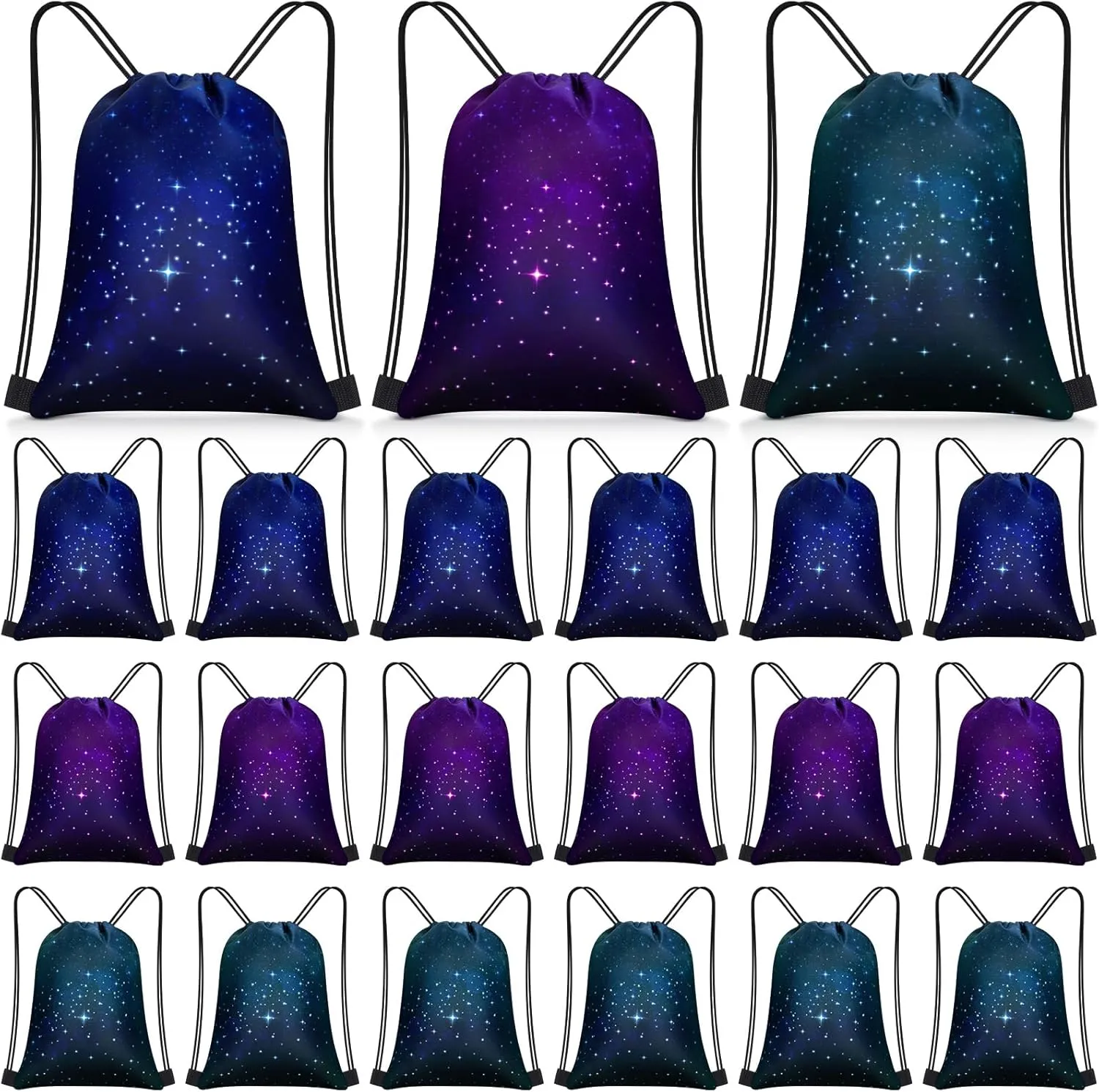 Censen 24 Pcs Starry Sky Drawstring Bags Set Bulk 12 x 10 Inch Waterproof Beach Bags for Girls Boys Kids Starry Galaxy Theme Party Birthday Party Favor Bags Supplies