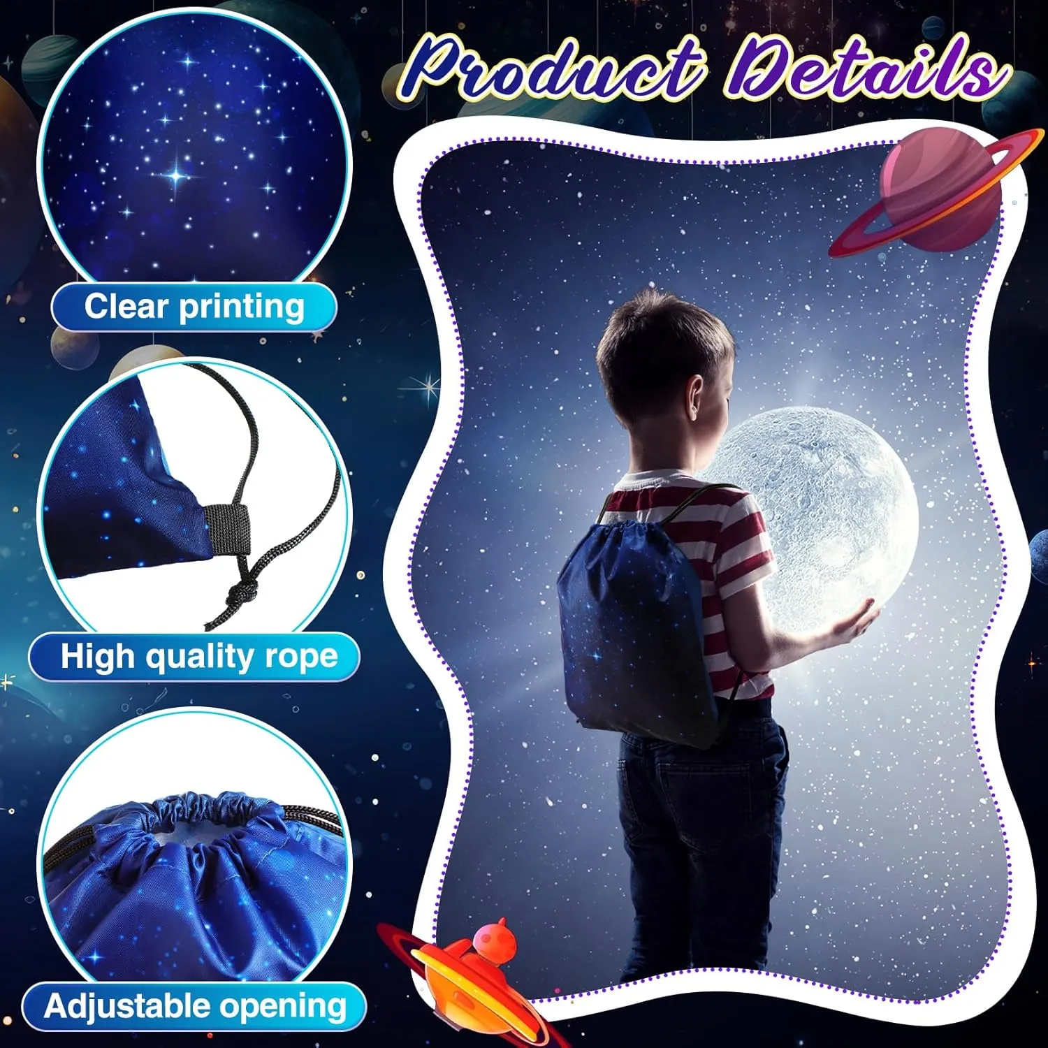 Censen 24 Pcs Starry Sky Drawstring Bags Set Bulk 12 x 10 Inch Waterproof Beach Bags for Girls Boys Kids Starry Galaxy Theme Party Birthday Party Favor Bags Supplies
