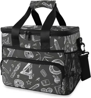 Chalk Drawn Sketches Numbers Scribbles Cooler Bag Insulated Cooler Soft Sided Cooler 24 Can Portable Picnic Bag Large Leakproof Lunch Bag Box for Beach Grocery Camping Travel Car Men Women