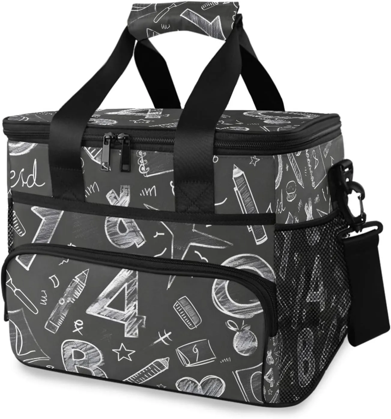 Chalk Drawn Sketches Numbers Scribbles Cooler Bag Insulated Cooler Soft Sided Cooler 24 Can Portable Picnic Bag Large Leakproof Lunch Bag Box for Beach Grocery Camping Travel Car Men Women