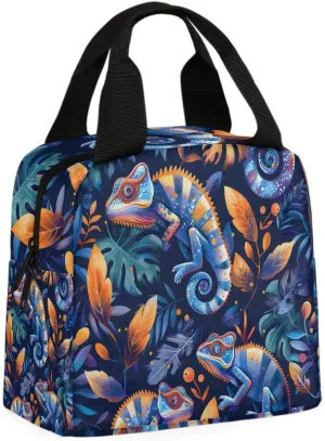 Chameleon Lizard Lunch Bag Lizards Tote Lunch Bag Reusable Lunch Box Leakproof Cooler Bag