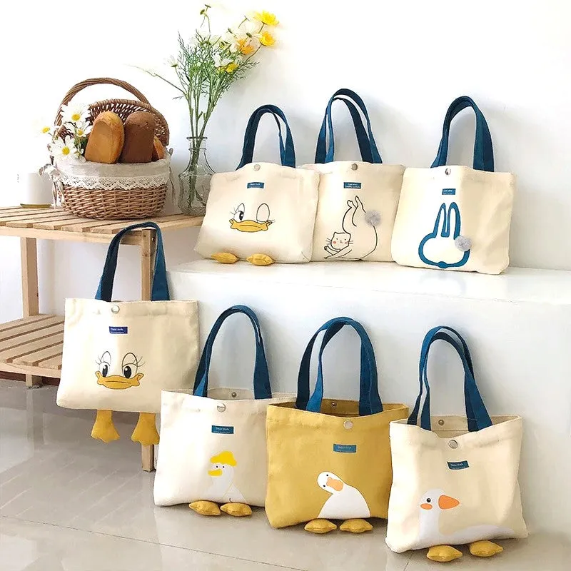 Charming Mini Canvas Tote Bag Collection - Cute Animal Designs for Daily Essentials