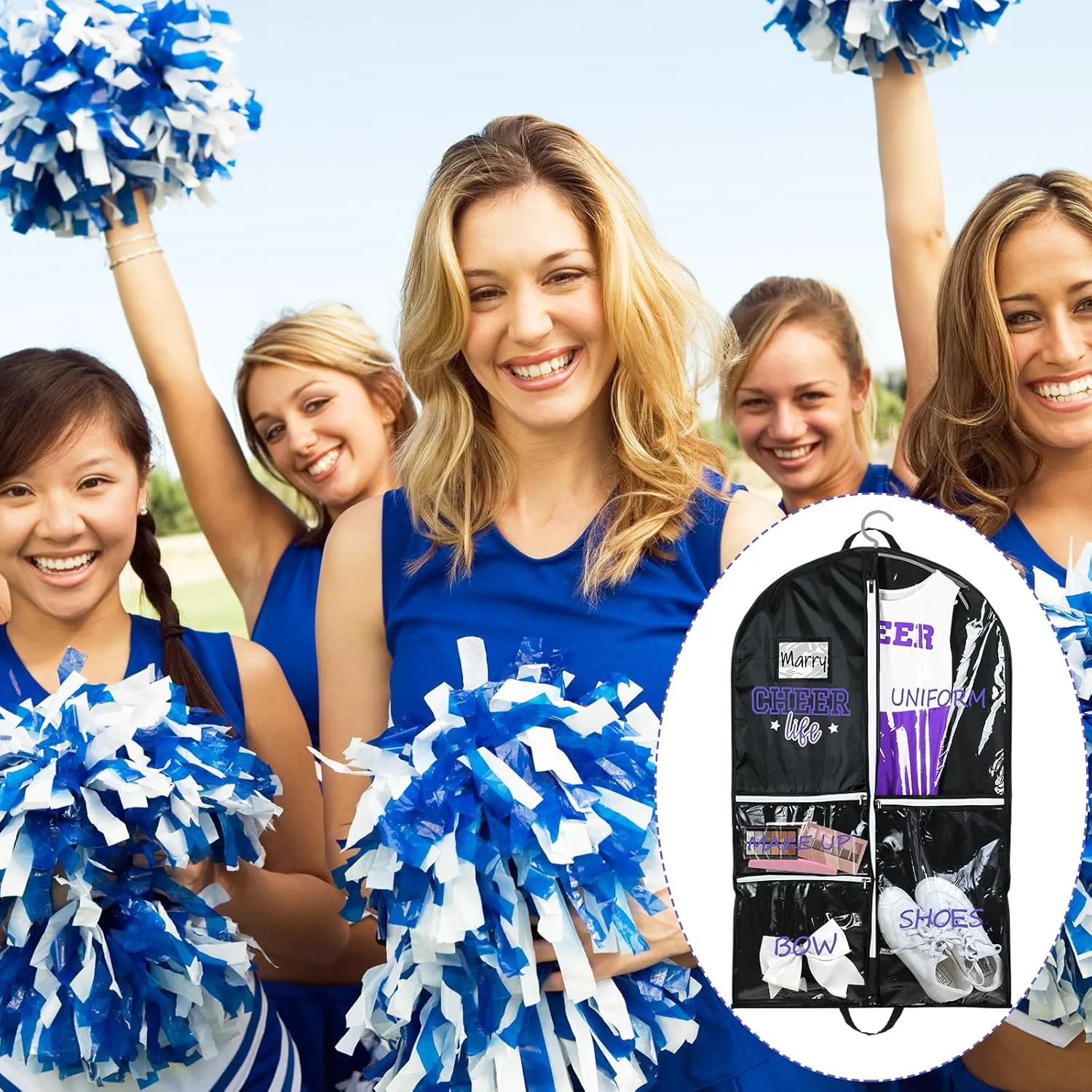 Cheer Garment Bags for Cheerleading Uniform Waterproof Hanging Garment Bags for Dance Costumes 40 Inch Clothes Bag with 5 Pockets and Side Zip Travel Storage Cheer Uniform (Black,Purple)