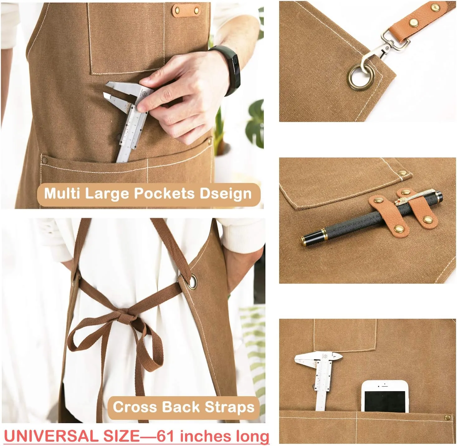 Chef Apron, Cotton Canvas Cross Back Apron with Pockets for Women and Men,Adjustable Strap and Large Pockets Apron,Kitchen Cooking Baking Bib Apron