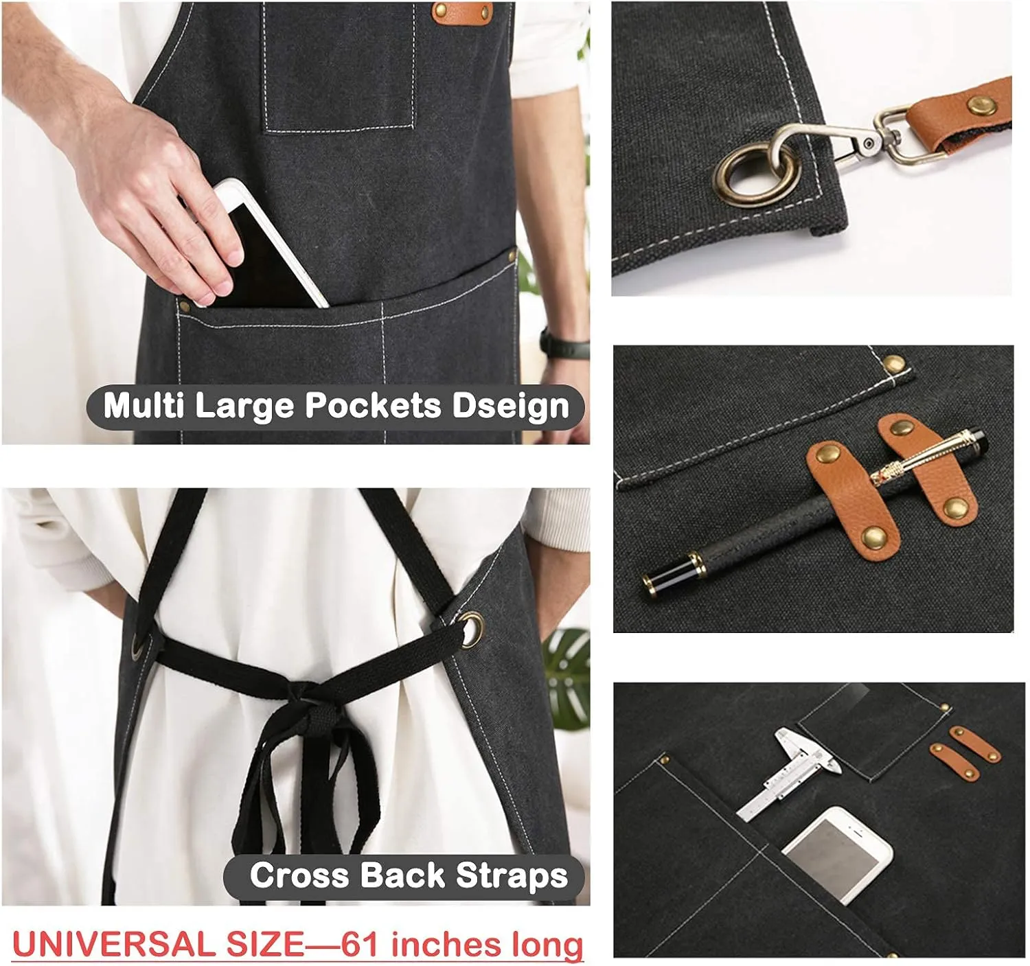 Chef Apron,Cross Back Apron for Women and Men,Cotton Canvas Apron with Adjustable Straps and Large Pockets,Kitchen Cooking Baking Bib Apron